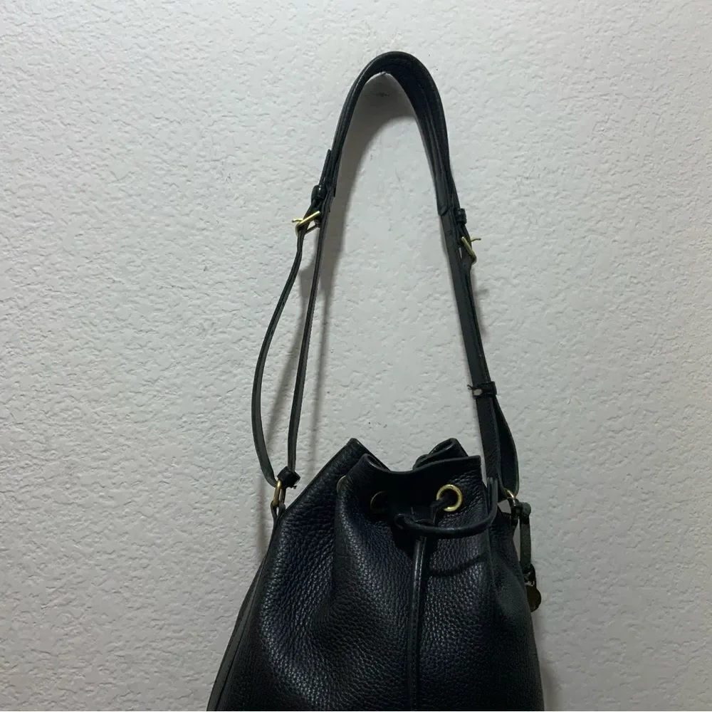 Vintage Dooney & Bourke AWL Pebbled Black Leather Drawstring Bucket Purse Bag